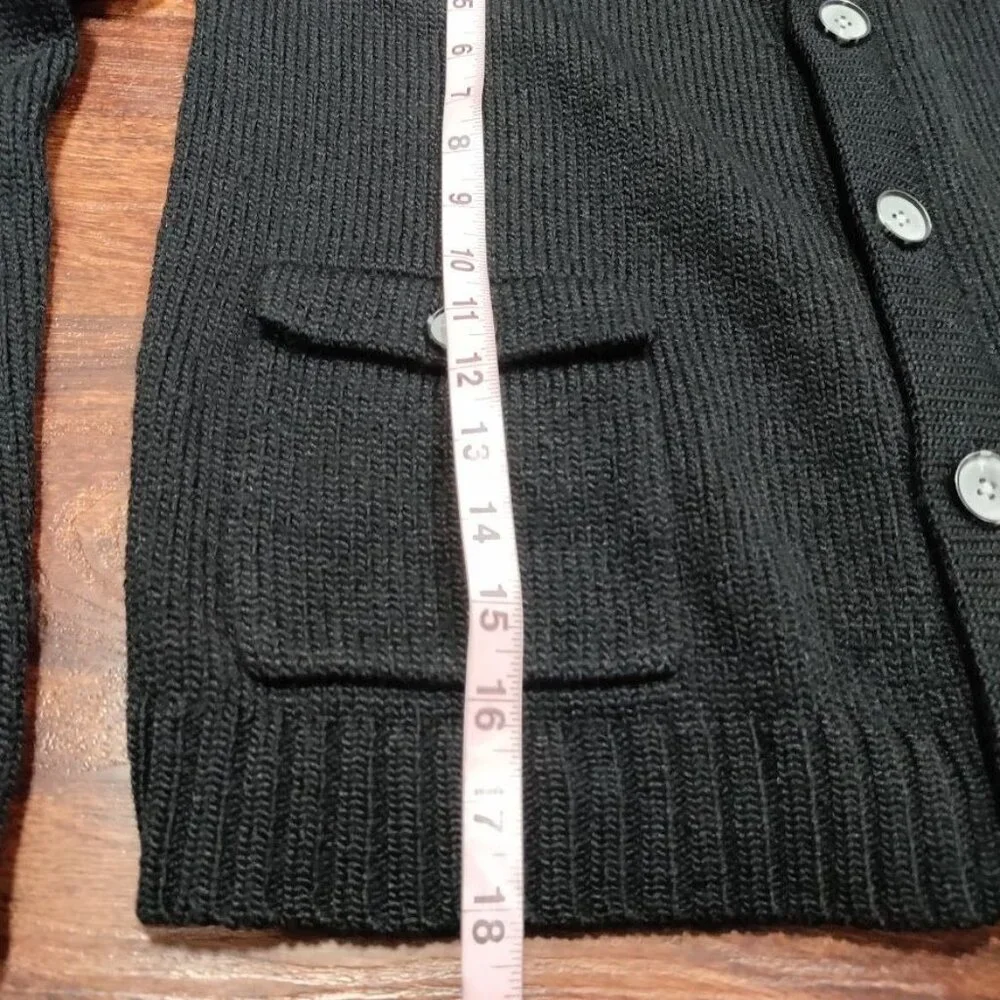 DKNY Classic Black Knit Sweater Men's Medium Button Zipper Front Pockets Ribbed - Picture 9 of 10